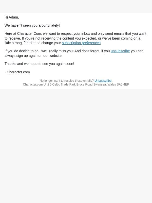 Still want to hear from us, Adam? 💛 email from Character