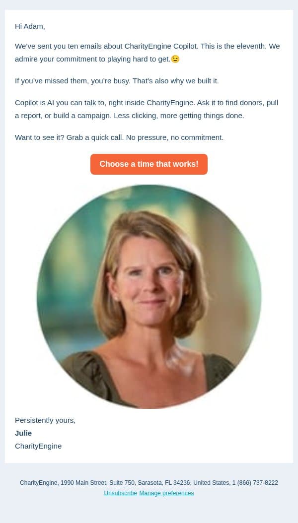 Ten emails later, here’s the short version. email from CharityEngine screenshot