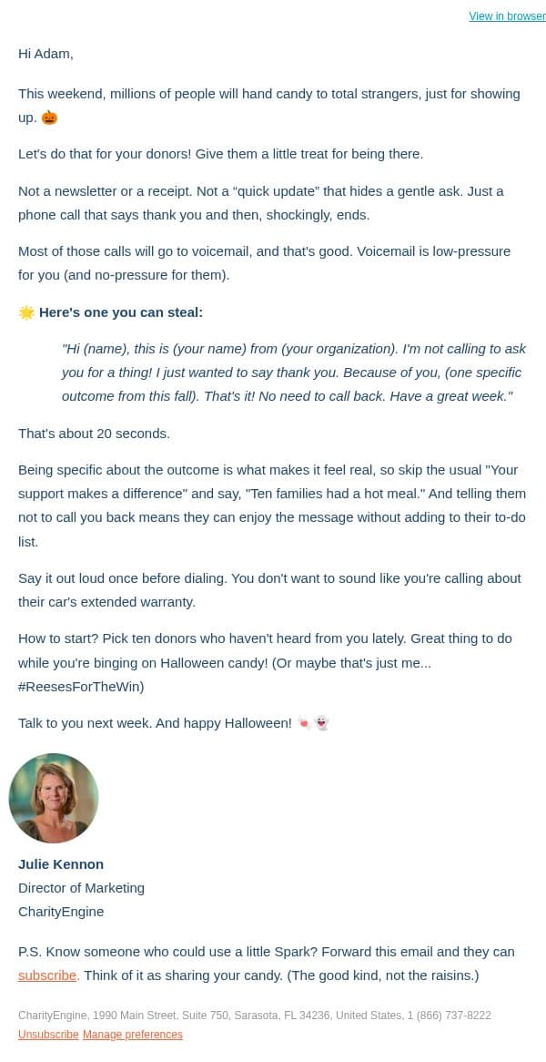 ๐ Weekly Spark: Steal this voicemail email from CharityEngine screenshot