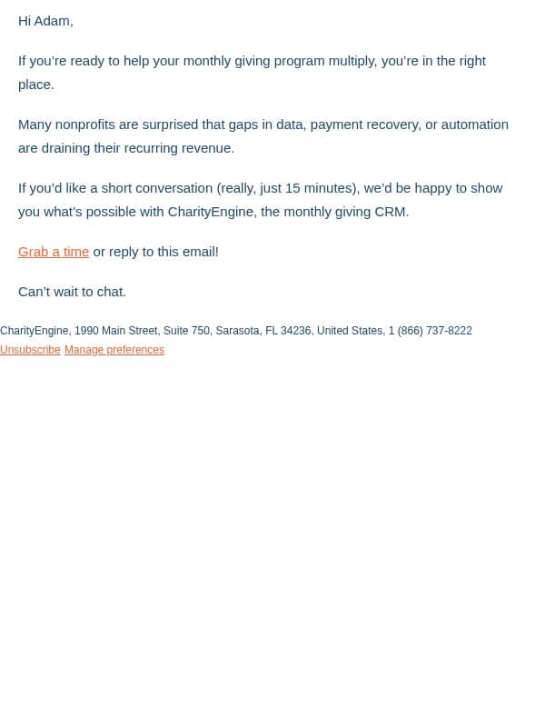 Want to see how it works? email from CharityEngine