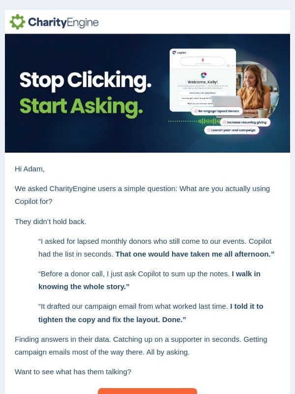 What would you ask your CRM? email from CharityEngine