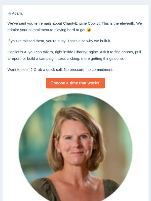 Ten emails later, here’s the short version. email from CharityEngine