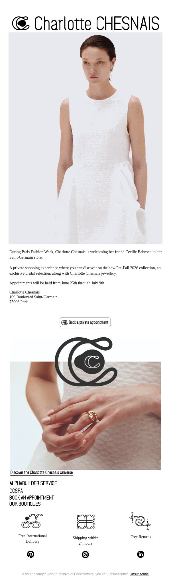 A Cecilie Bahnsen shopping experience, in our Saint-Germain Store email from Charlotte Chesnais screenshot
