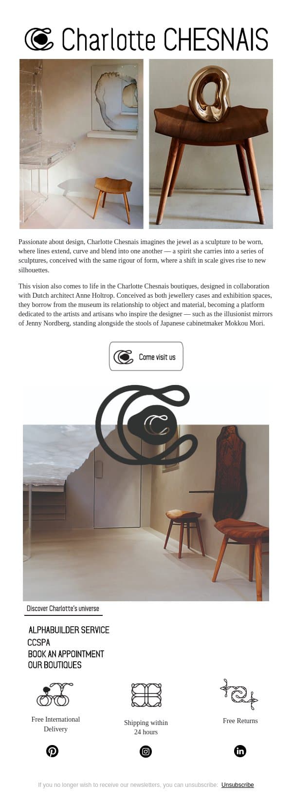 The Exhibition is inside the Boutique email from Charlotte Chesnais screenshot