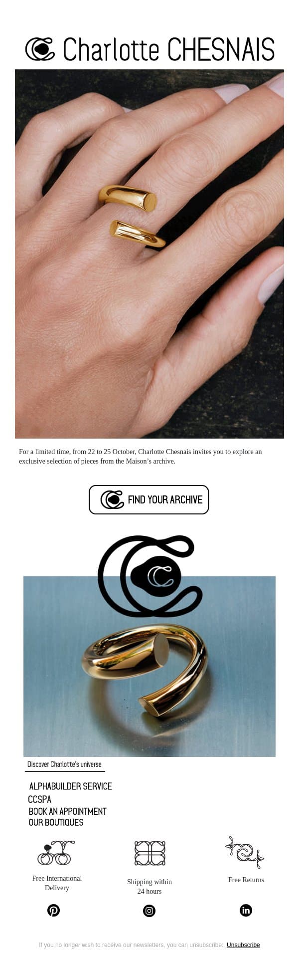 OUR ONLINE ARCHIVE SALE IS NOW OPEN email from Charlotte Chesnais screenshot