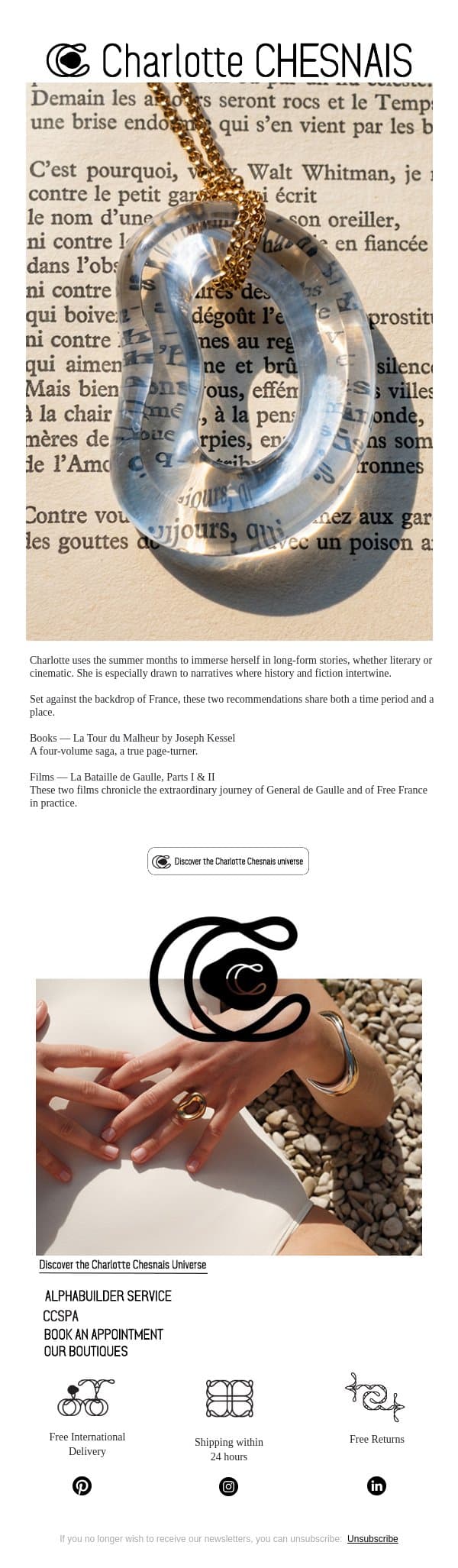 What Charlotte Is Reading and Watching This Summer email from Charlotte Chesnais screenshot