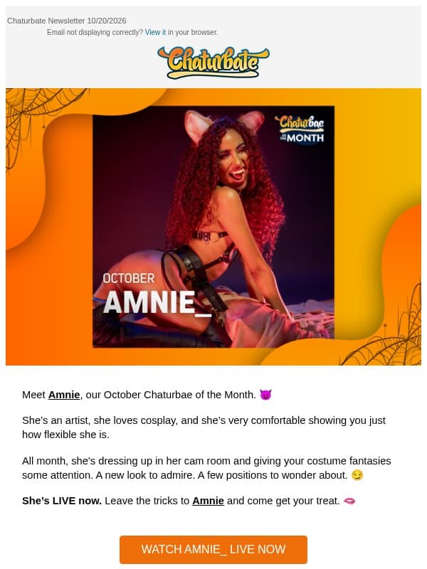 Your Halloween Chaturbae is live. 🖤 email from Chaturbate