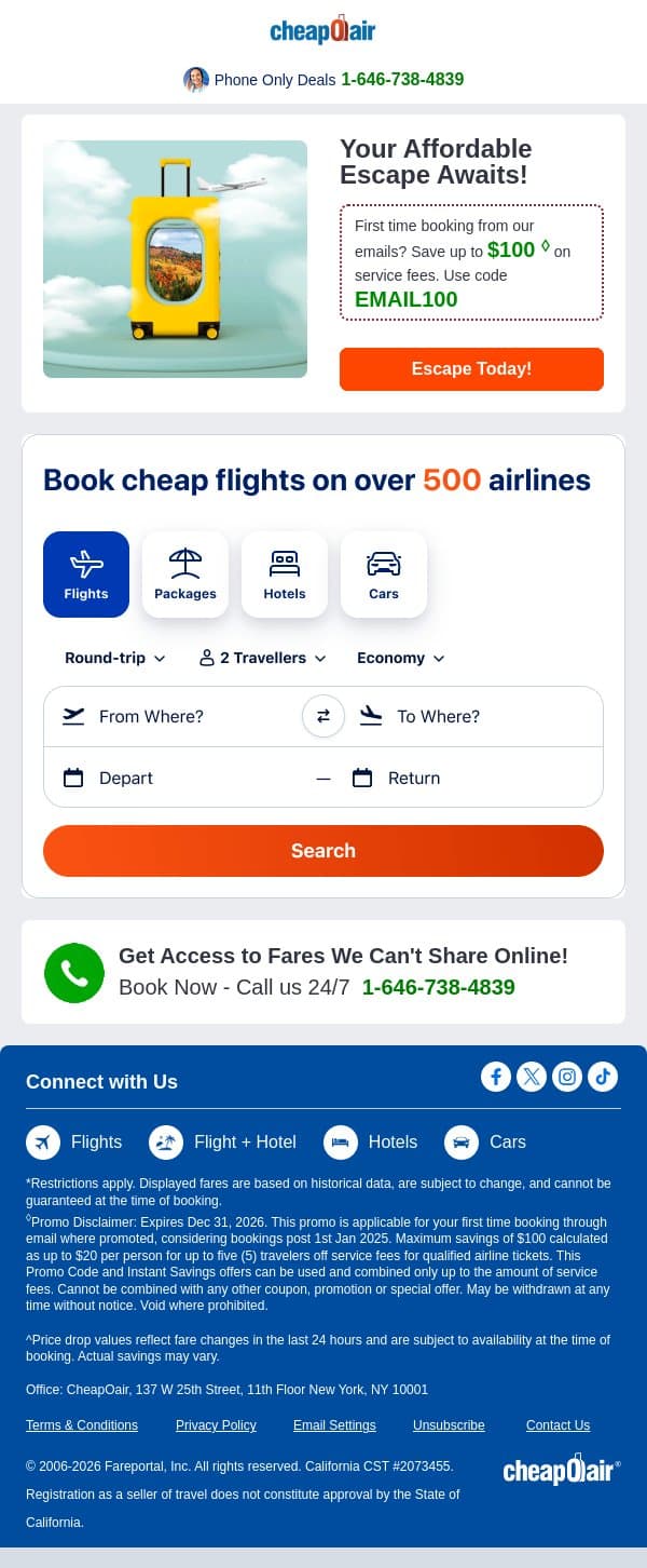 ✈Ready for a Budget-Friendly Getaway? email from CheapOair screenshot