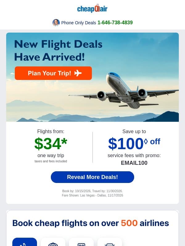 🎉✈New Flight Deals Have Arrived! Fly from $34 email from CheapOair