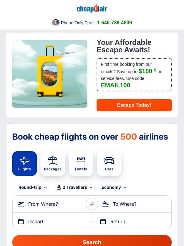 ✈Ready for a Budget-Friendly Getaway? email from CheapOair