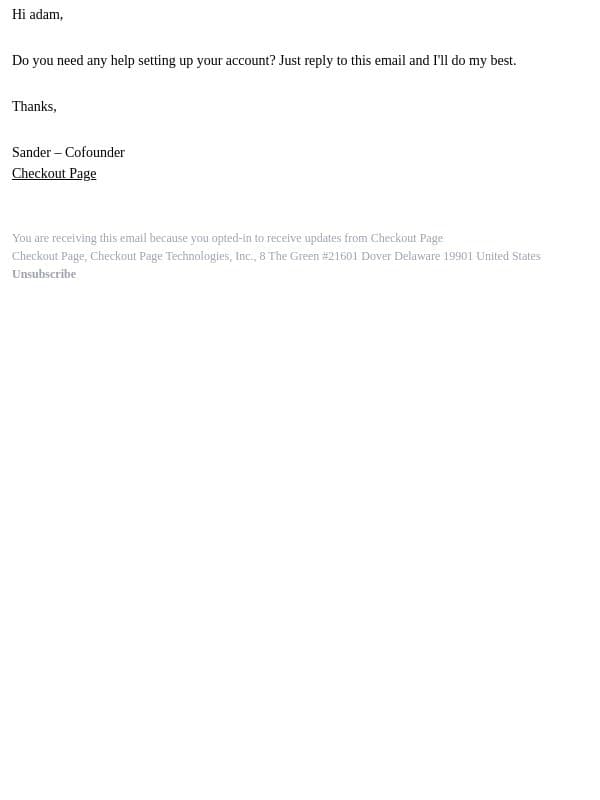 Need any help? email from Checkout Page screenshot