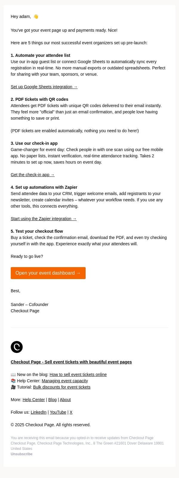 Your pre-launch checklist (what pros do differently) ✅ email from Checkout Page screenshot