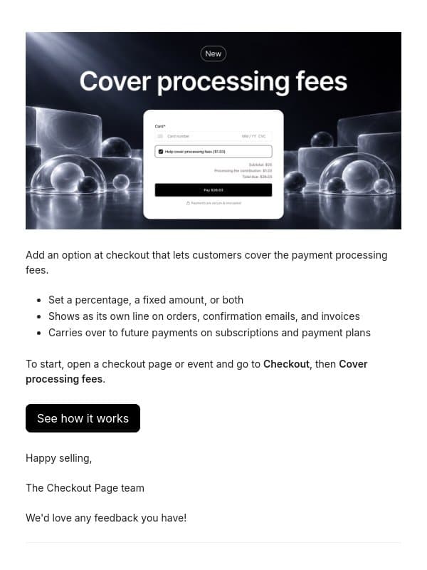 Let customers cover the card fees email from Checkout Page