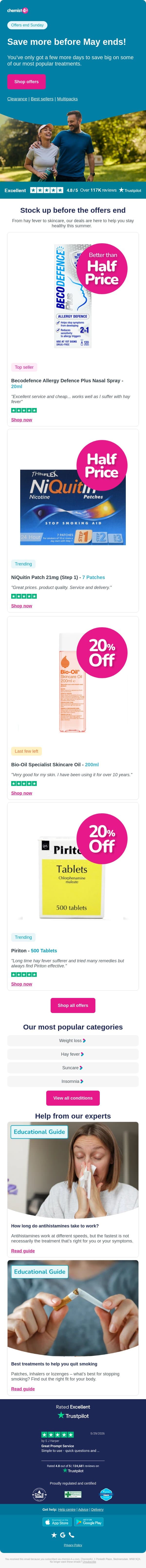 Save more before May ends! email from Chemist4U screenshot