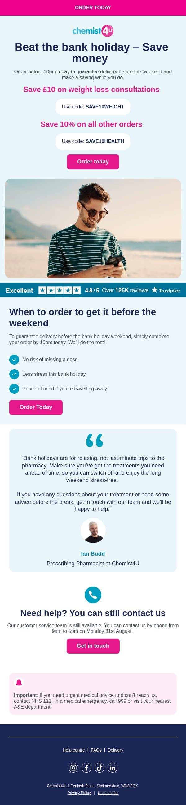 Last chance to order! email from Chemist4U screenshot