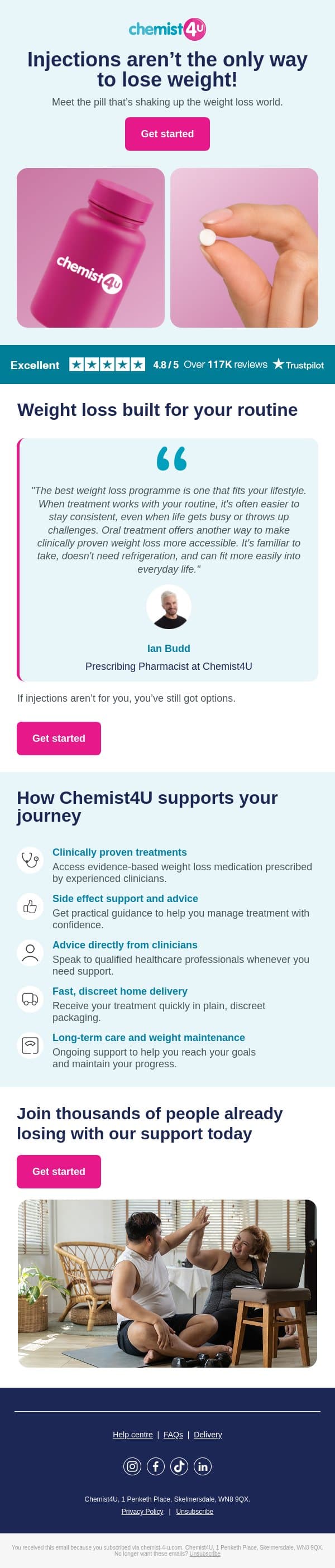 Injections aren’t the only way to lose weight email from Chemist4U screenshot
