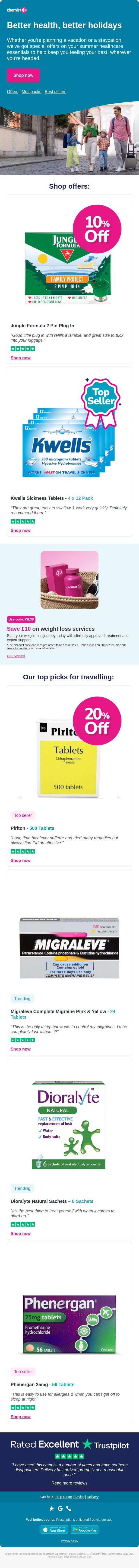 Better health, better holidays - Save £10 on weight loss email from Chemist4U screenshot