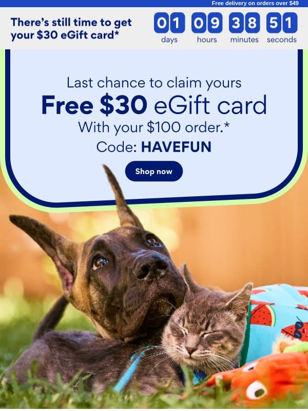 Ends soon: Free $30 eGift card email from Chewy
