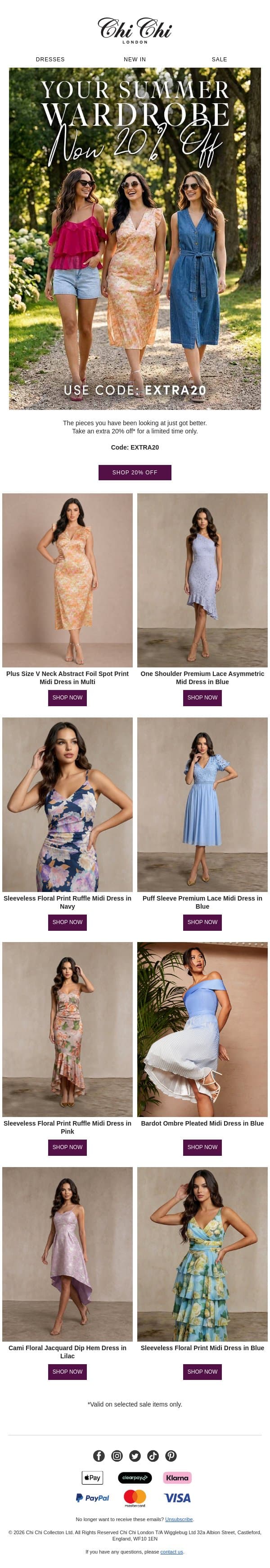 SALE! Extra 20% off email from Chi Chi London screenshot