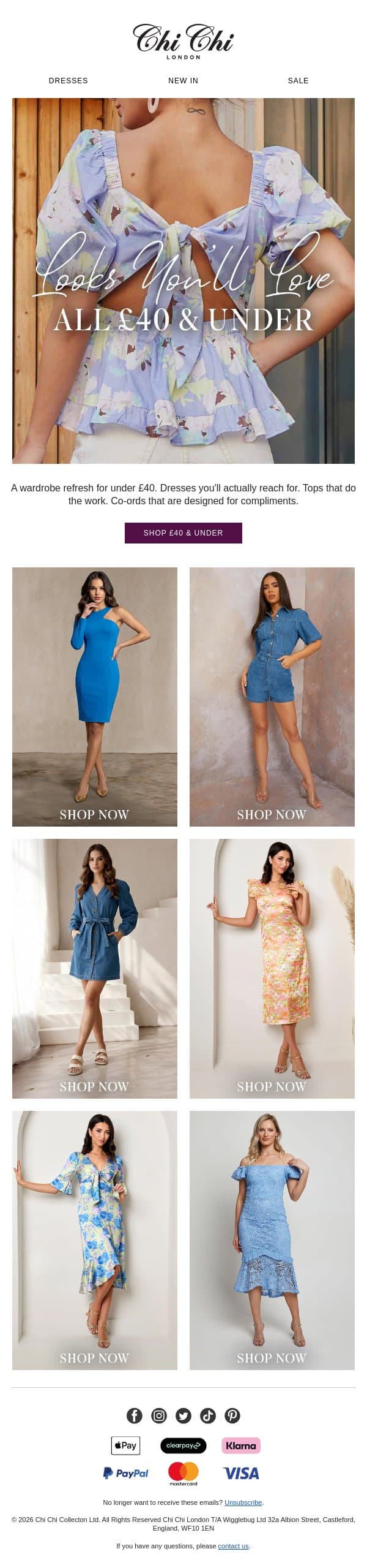 Everything £40 & under email from Chi Chi London screenshot