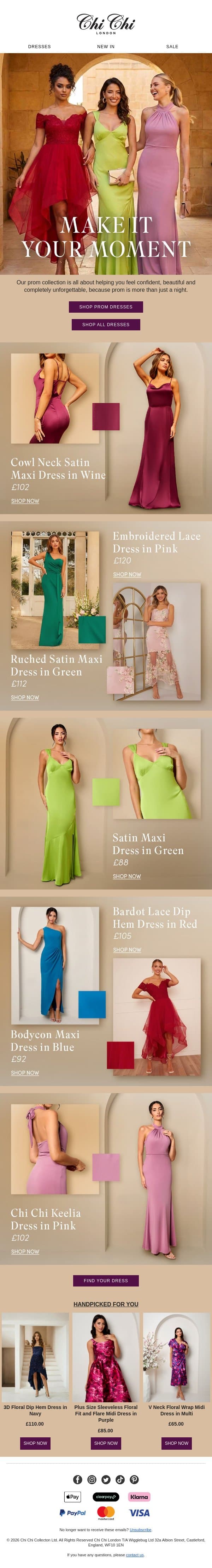 The Prom Collection email from Chi Chi London screenshot