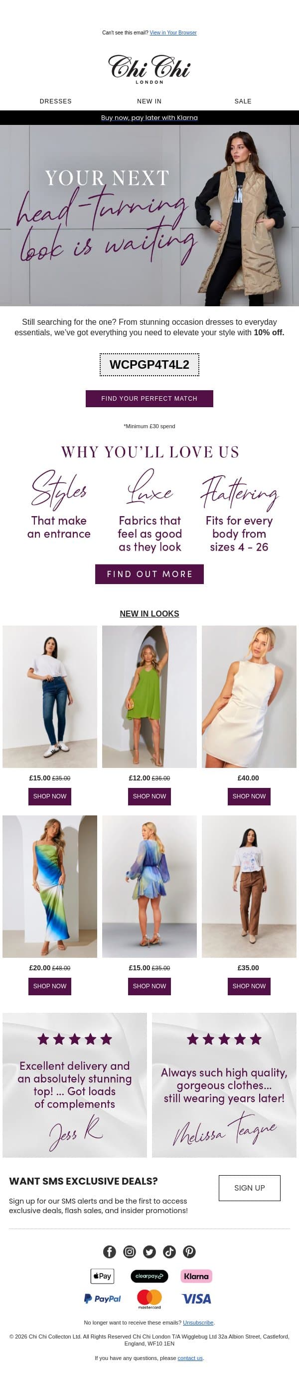 Your 10% off is waiting π€ email from Chi Chi London screenshot