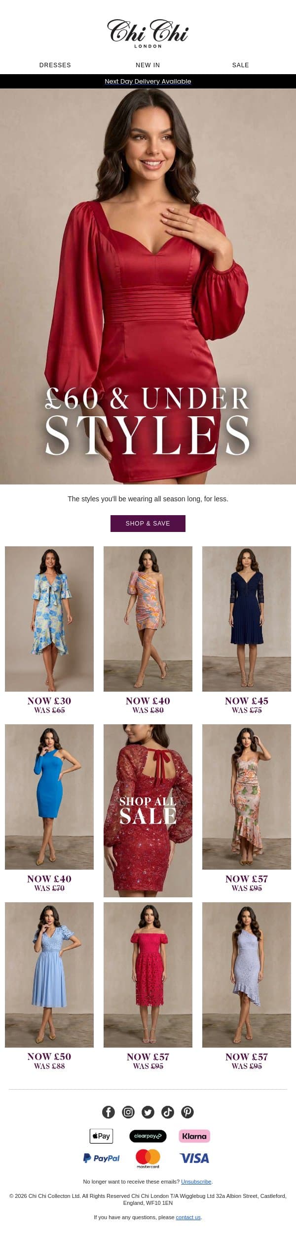 £60 & under styles email from Chi Chi London screenshot