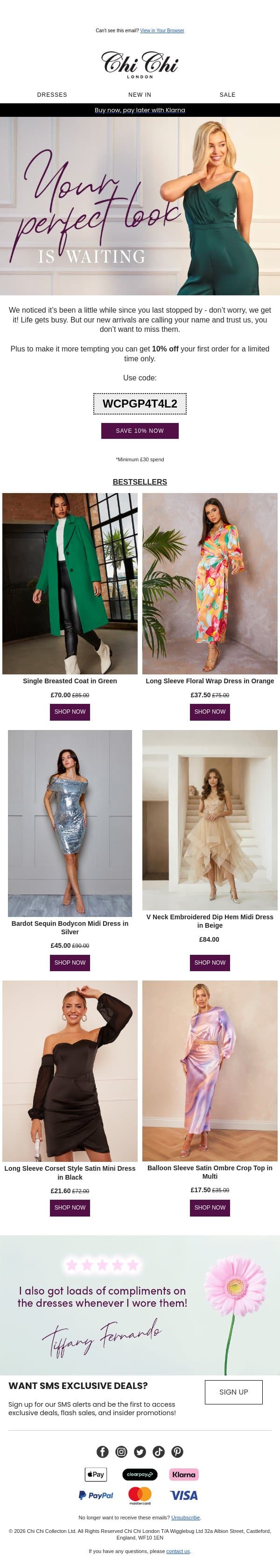 Searching for an offer? email from Chi Chi London screenshot