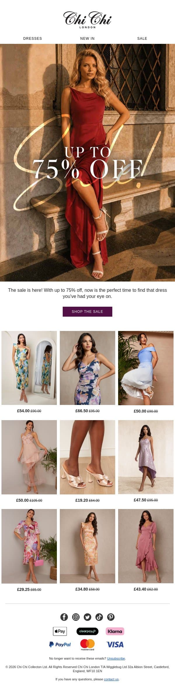 Sale! Up to 75% off email from Chi Chi London screenshot