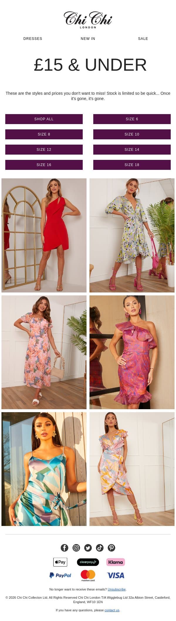 £15 & under! Last chance to shop email from Chi Chi London screenshot