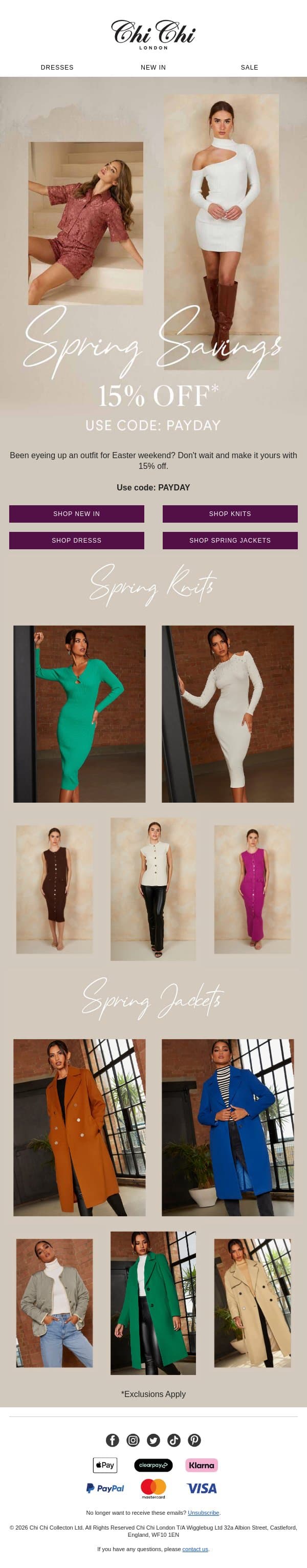 15% off almost everything π email from Chi Chi London screenshot