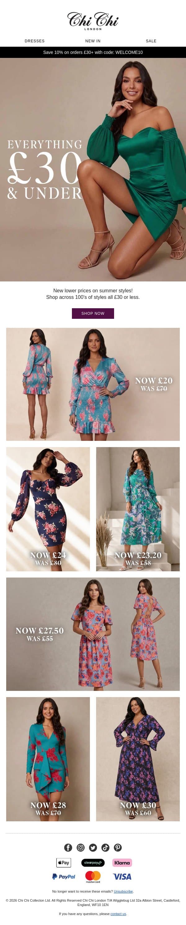 £30 & under! New price drops 😍 email from Chi Chi London screenshot