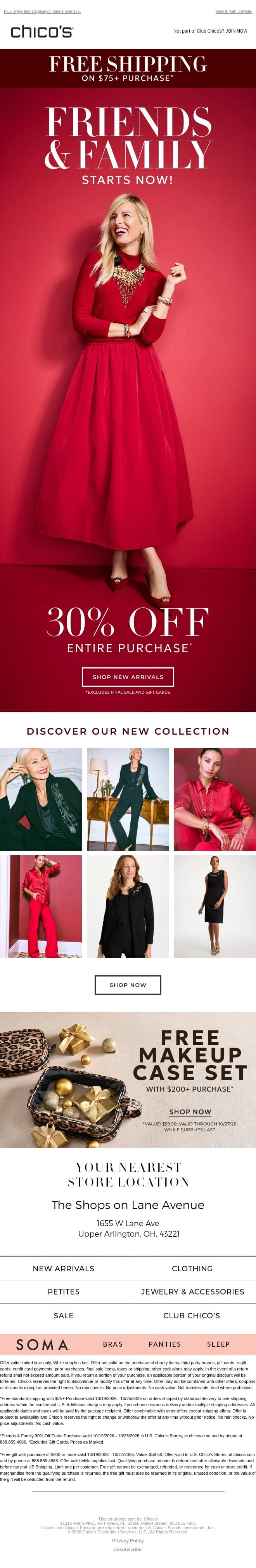 STARTS NOW ๐ 30% off ENTIRE purchase email from Chico's screenshot
