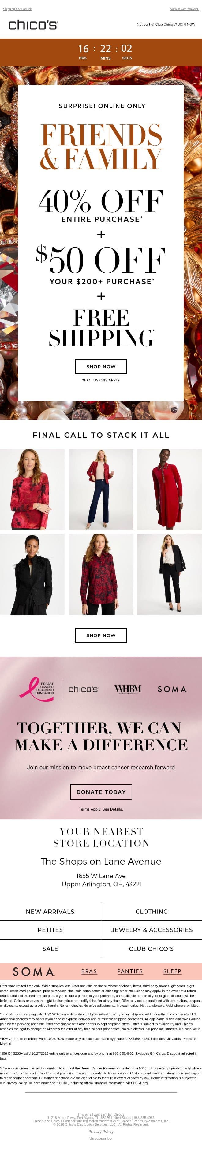 SURPRISE––TODAY ONLY! 40% off + $50 off 😲💎 email from Chico's screenshot