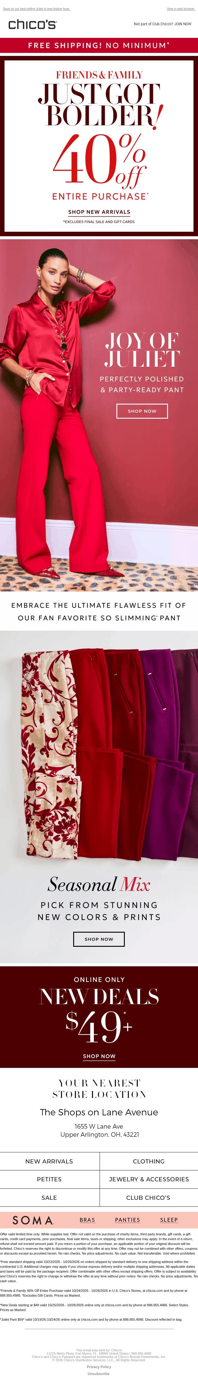 40% off everything* + THE party pant of your dreams email from Chico's screenshot