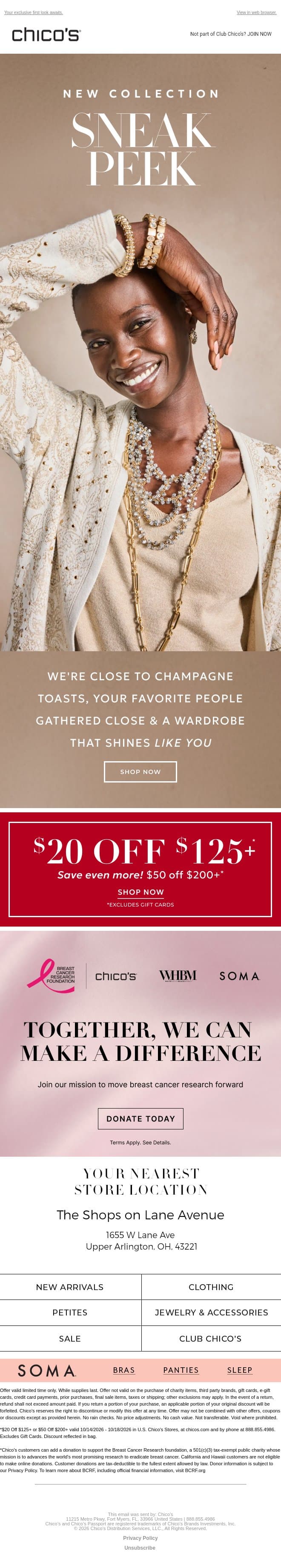 NEW SNEAK PEEK + $20 off email from Chico's screenshot