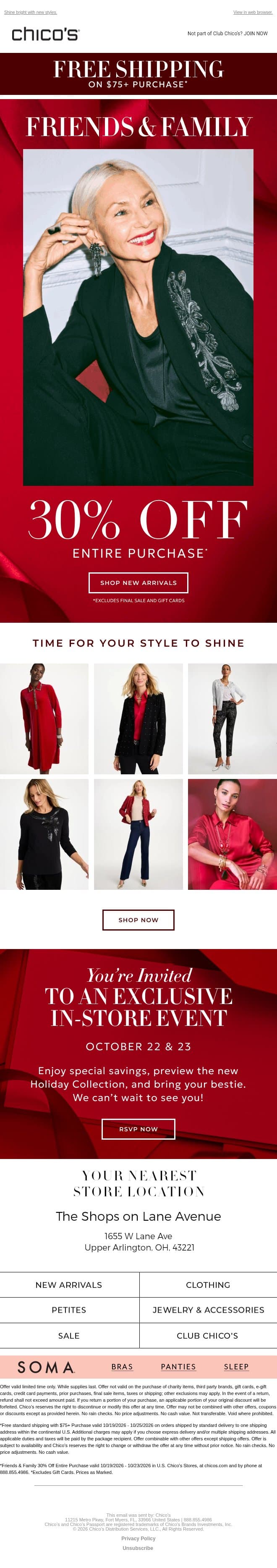 30% off ENTIRE purchase is YOURS! email from Chico's screenshot