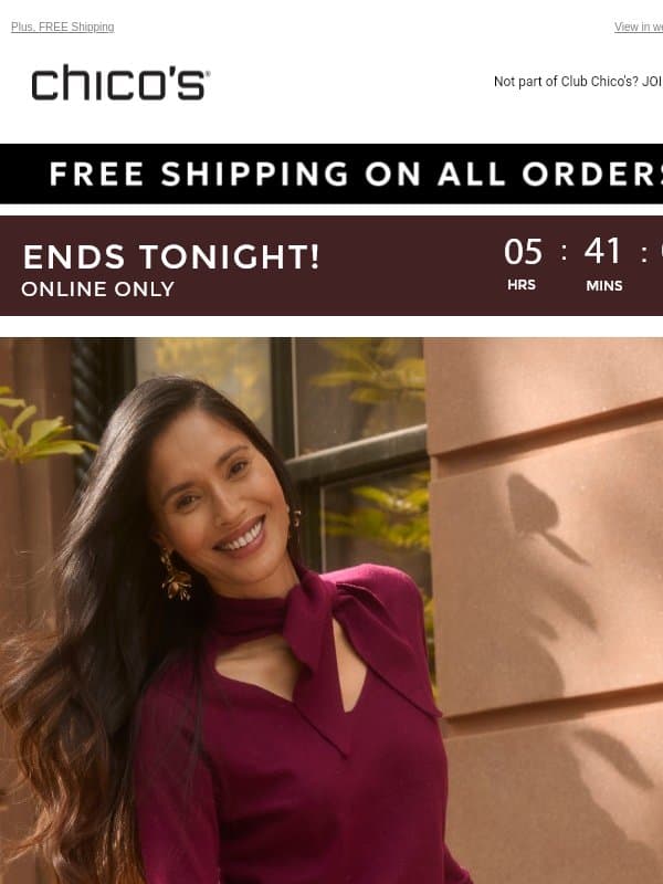FINAL HOURS! 40% off the must-have fall outfit email from Chico's