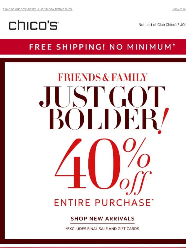 40% off everything* + THE party pant of your dreams email from Chico's