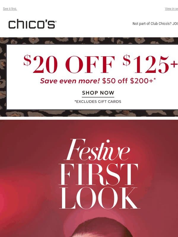 💃 Party-Season Preview + $20 Off email from Chico's