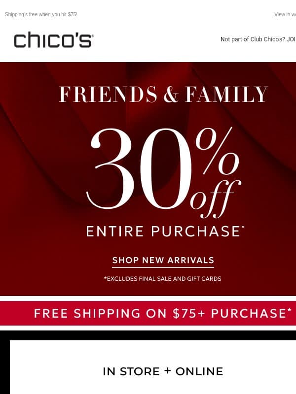 Don’t miss 30% off MARKDOWNS! email from Chico's