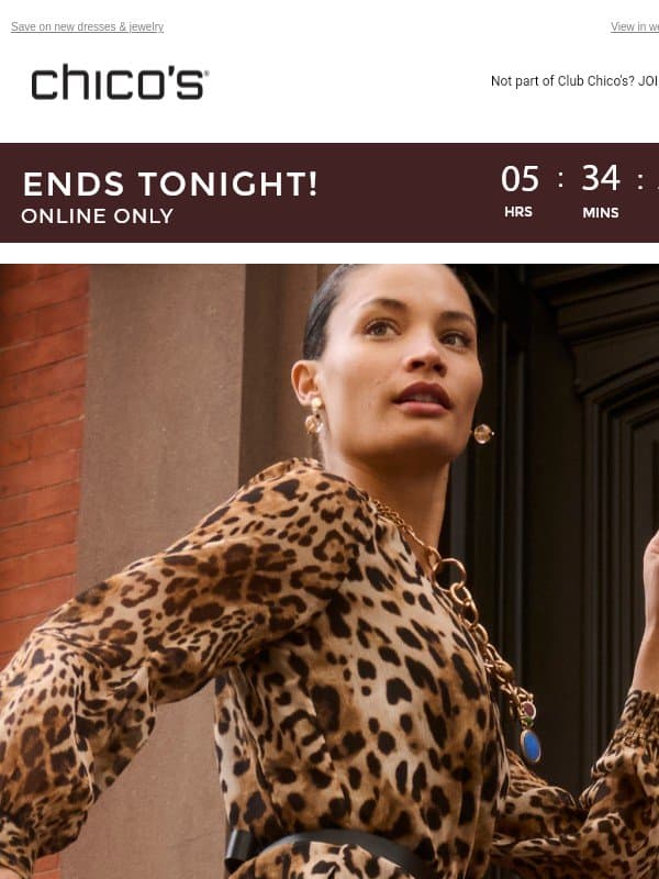ENDS TONIGHT! 40% off your next occasion look email from Chico's