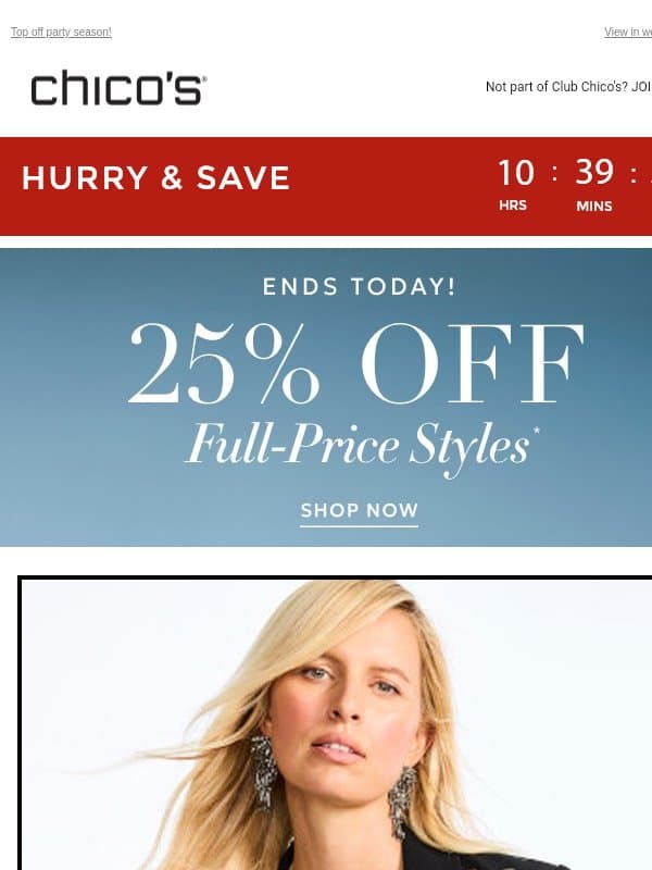 BEAT THE CLOCK ⏰ Extra 50% Off Markdowns + 10% Off! email from Chico's
