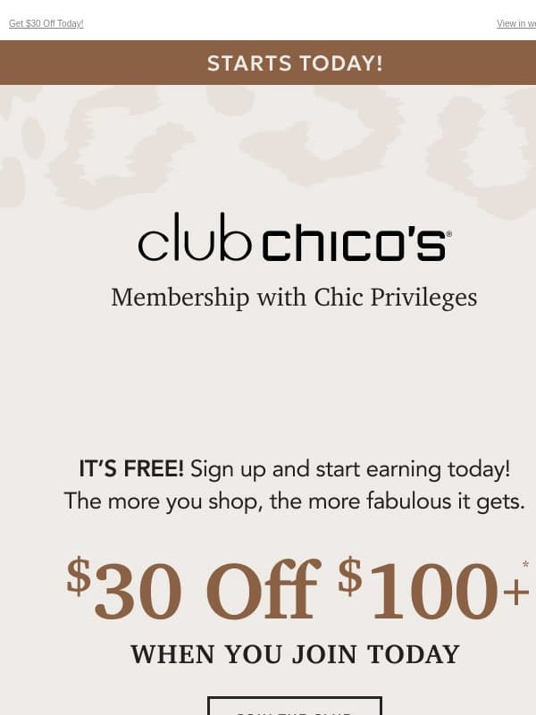 Quick question: Ready to join the Club? email from Chico's