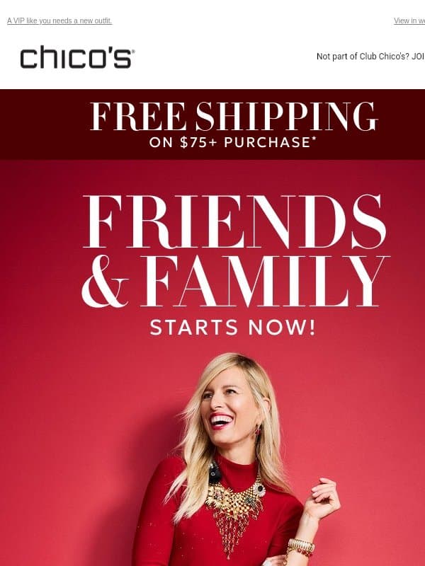 You’re on the list: 30% off is HERE! email from Chico's