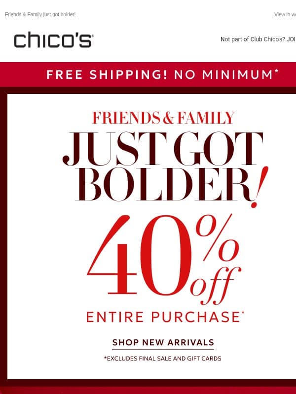 40% OFF + FREE SHIPPING! Yes, really. 💥 email from Chico's