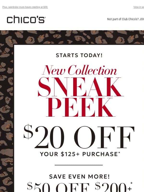 STARTS TODAY! Up to $50 off NEW COLLECTION email from Chico's