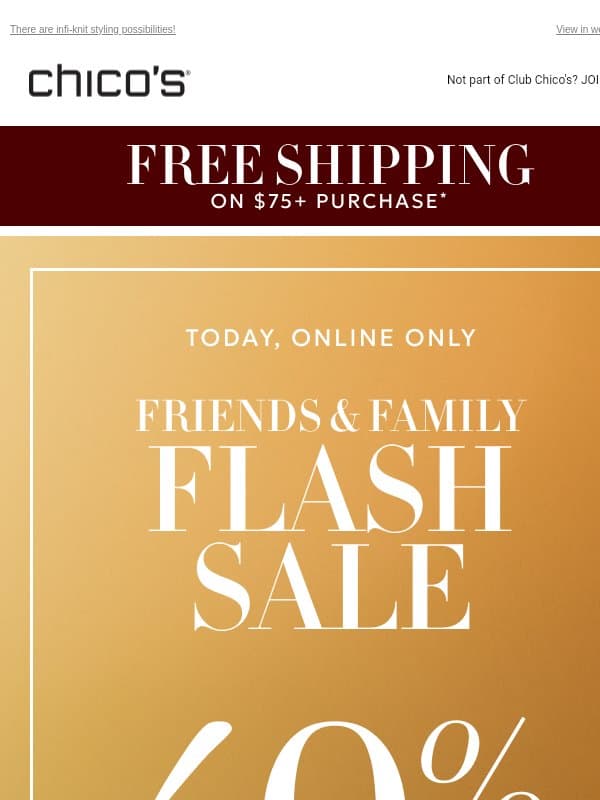 TODAY ONLY: 40% off new sweaters + 30% off the rest email from Chico's