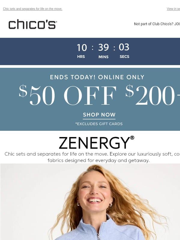 $50 off | Your Effortless Edit Awaits email from Chico's