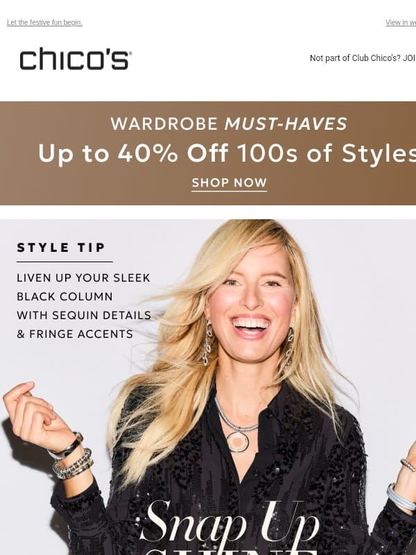 Snap it up: $20-$50 off NEW ARRIVALS email from Chico's